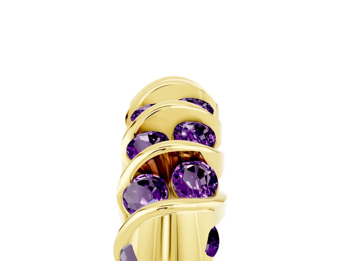 Channel Set Round Amethyst Multi-Row Band Yellow gold