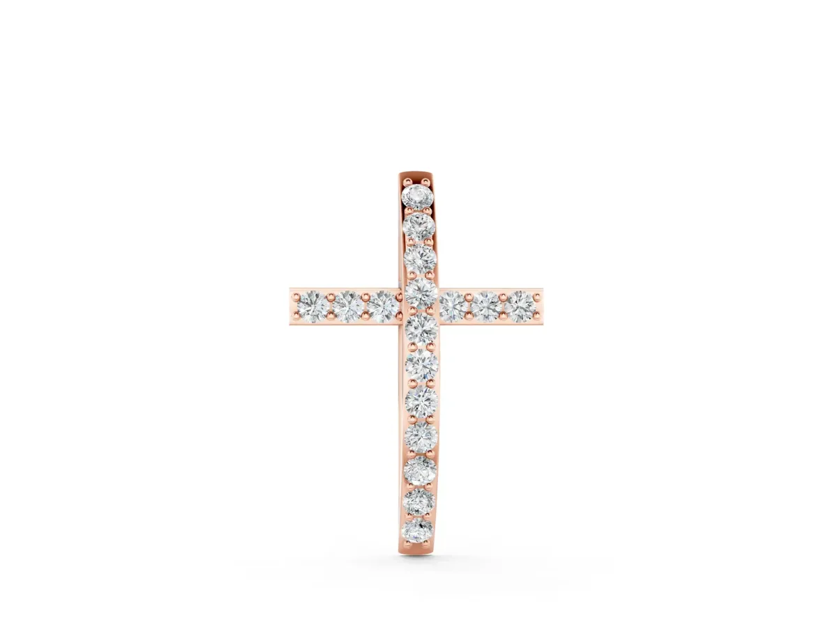 Pavé Round Diamond Cross Pendant with Prong Setting Rose gold