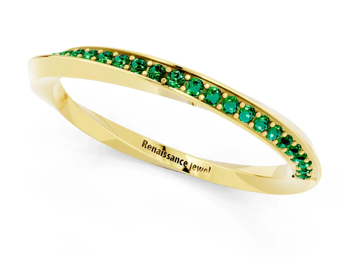 Pavé Round Emerald Twist Band Yellow gold