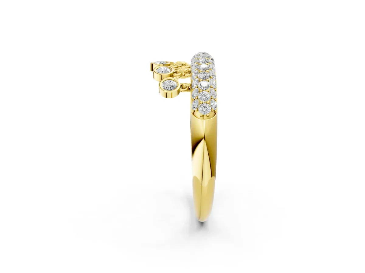 Round Diamond Dangle Promise Ring with Round Diamond Pavé Yellow gold