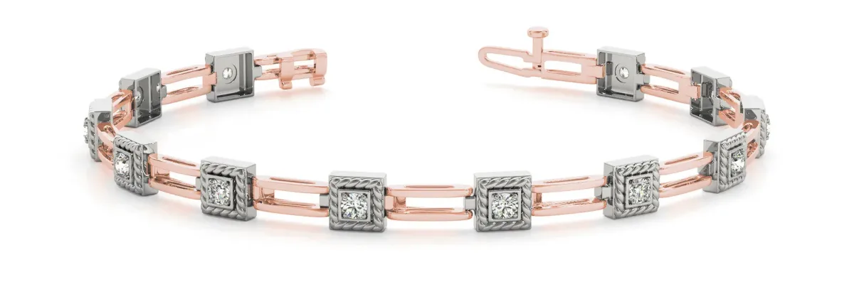 Square Diamond Bezel Tennis Bracelet Rose gold