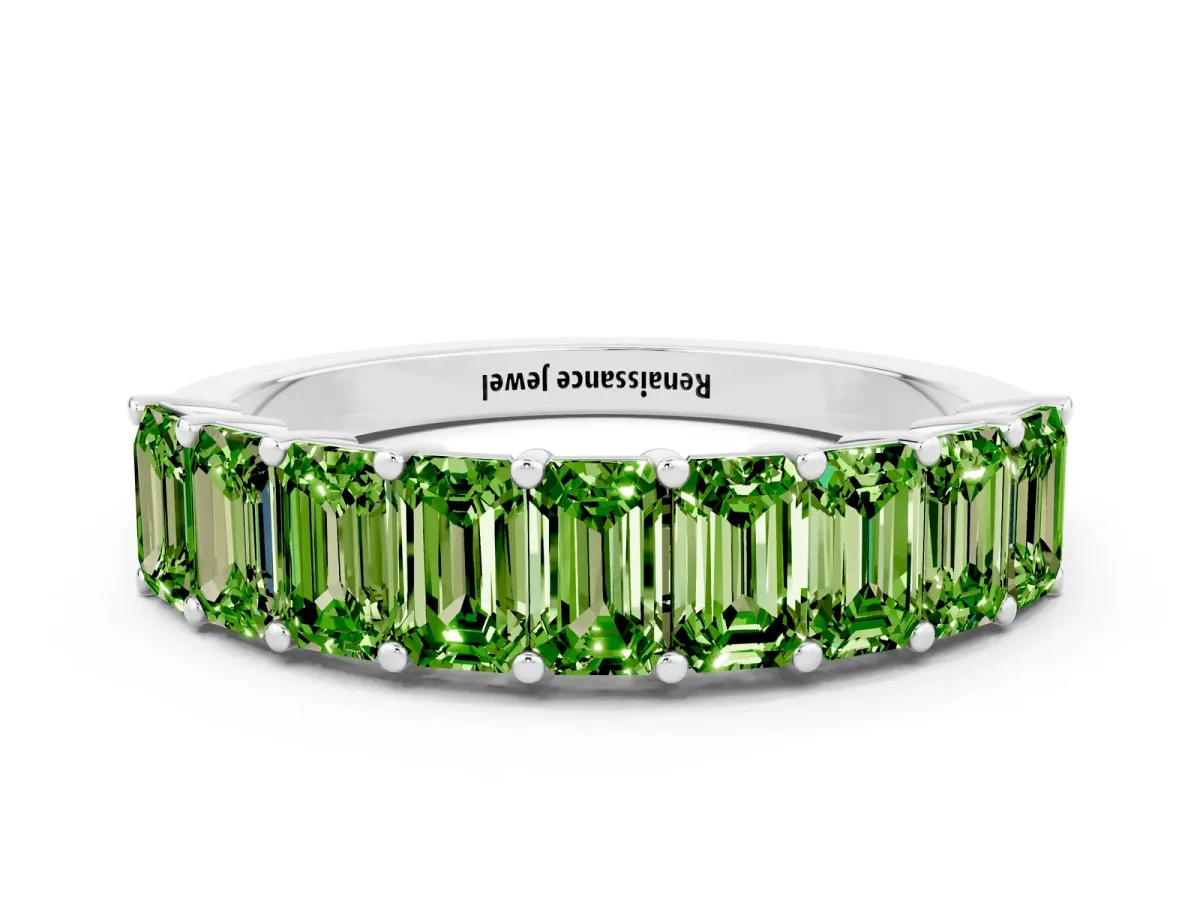 Emerald Cut Peridot Prong-Set Eternity Band Platinum