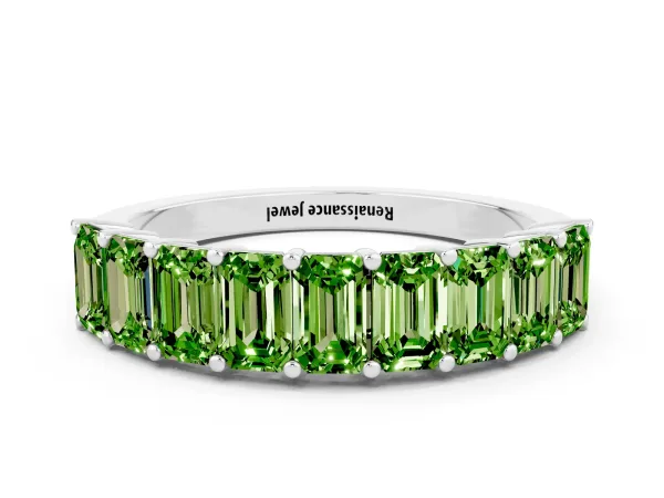Emerald Cut Peridot Prong-Set Eternity Band Platinum