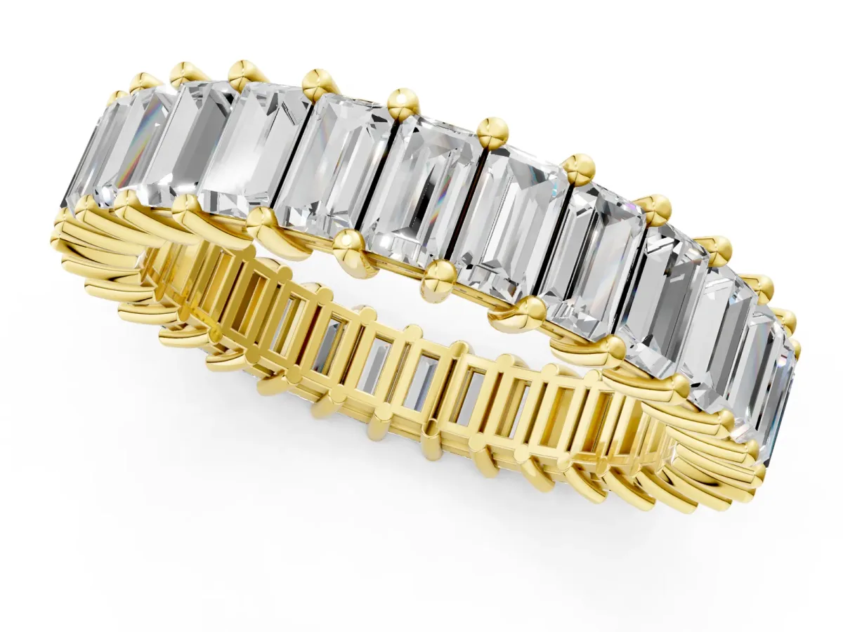 Baguette Cut Eternity Band with Shared Prong Setting Yellow gold