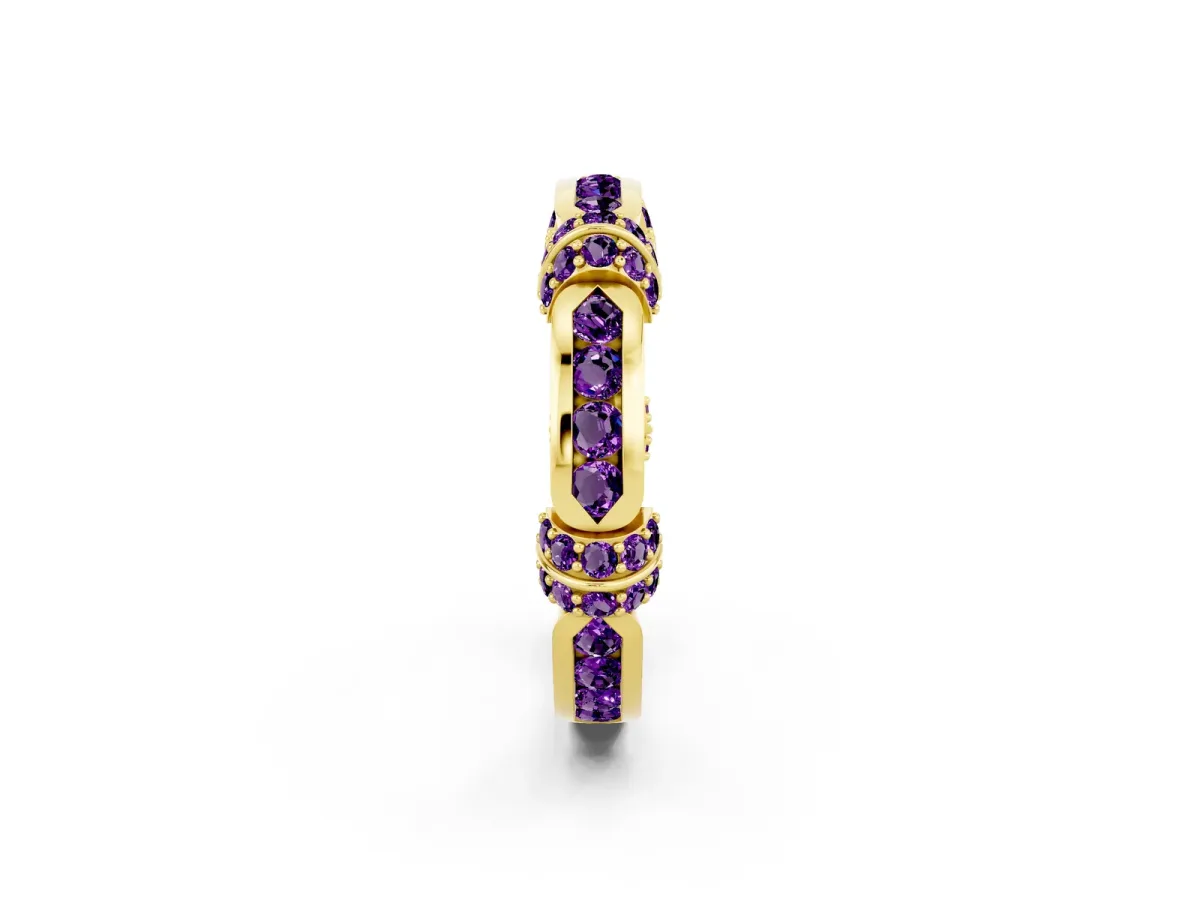 Pavé Round Amethyst Link Band with Bezel Setting Yellow gold