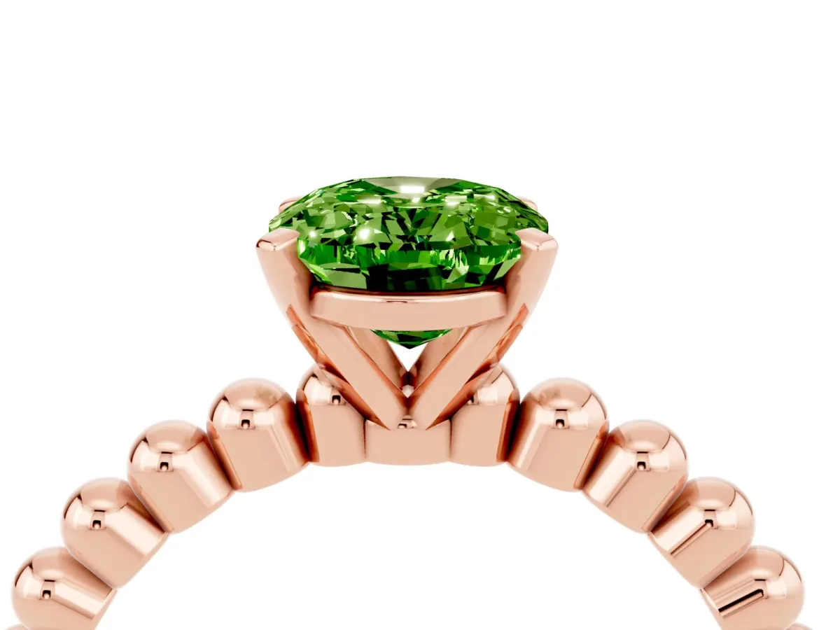 Oval Cut Peridot Solitaire Ring with Beaded Band and Prong Setting Rose gold