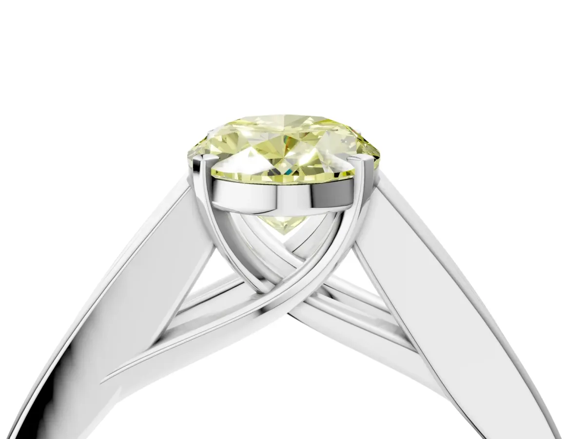 Fancy Yellow Oval Cut Cut Channel Set Solitaire Ring with Four-Prong Setting Silver