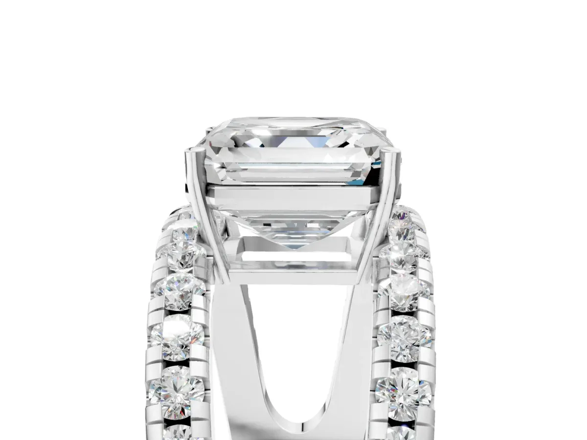 Asscher Cut Solitaire Split Shank Pave Diamond Ring Platinum