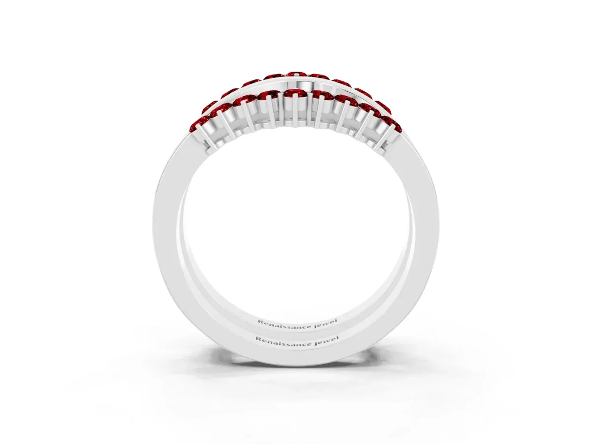 Round Ruby Chevron Contour Band with Prong Setting Silver