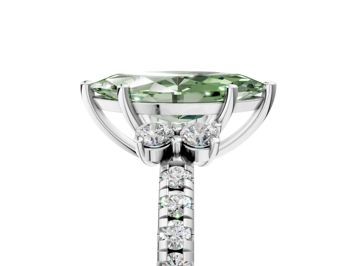 Fancy Green Marquise Cut Diamond Three-Stone Pave Band with Four-Prong Setting Silver