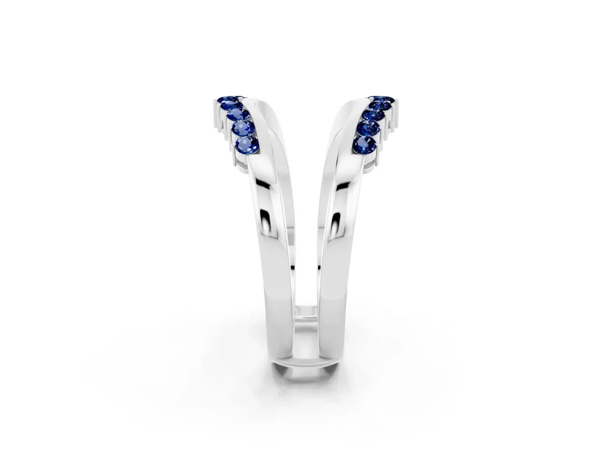 Round Blue Sapphire Chevron Contour Band with Prong Setting Platinum