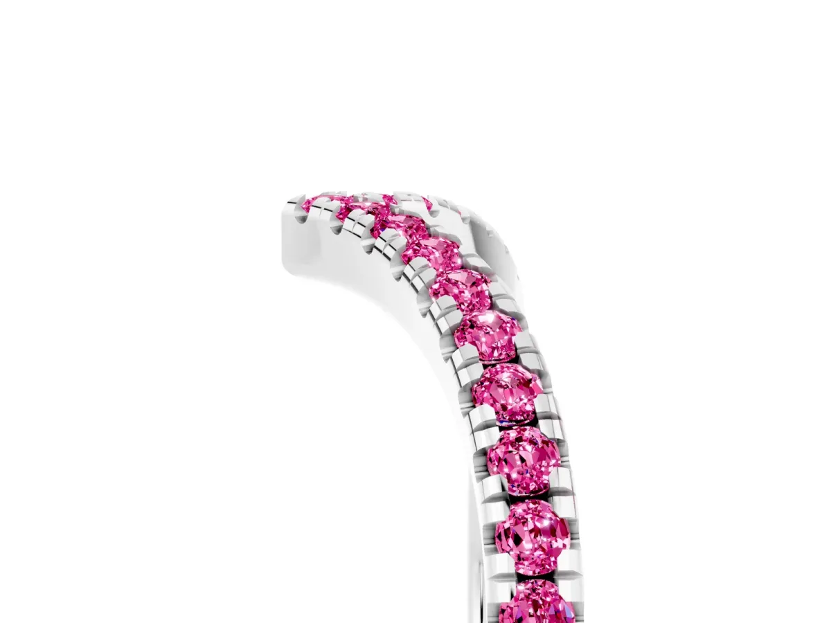 Pavé Round Pink Sapphire V-Shaped Chevron Band with Shared Prong Setting Silver