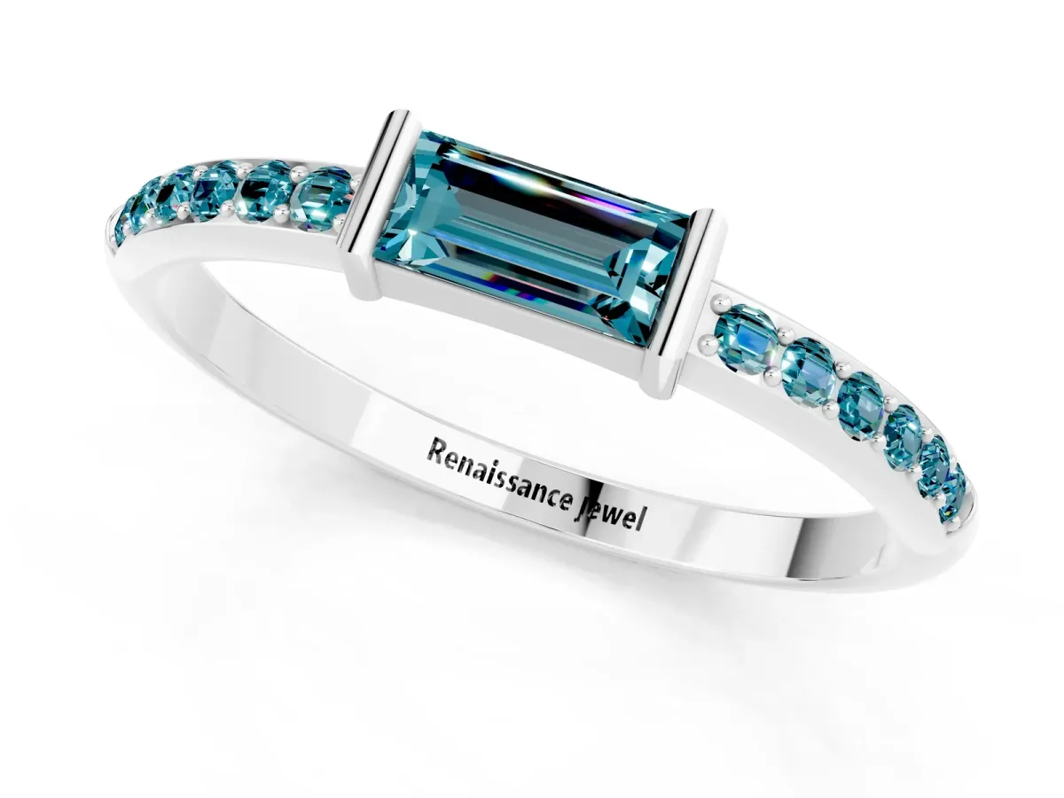 Baguette Blue Topaz Pavé Band with Bar Setting Platinum