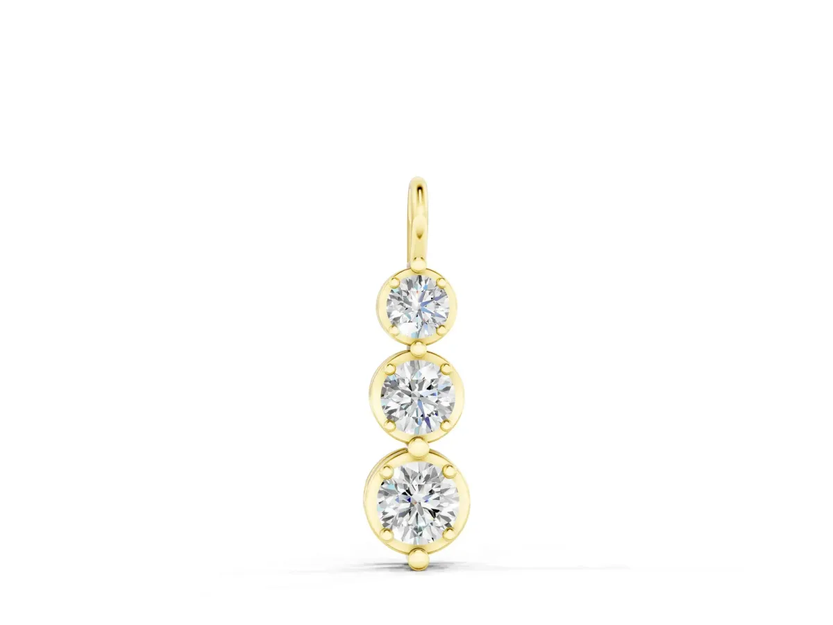 Three-Stone Round Diamond Drop Pendant with Prong Setting Yellow gold