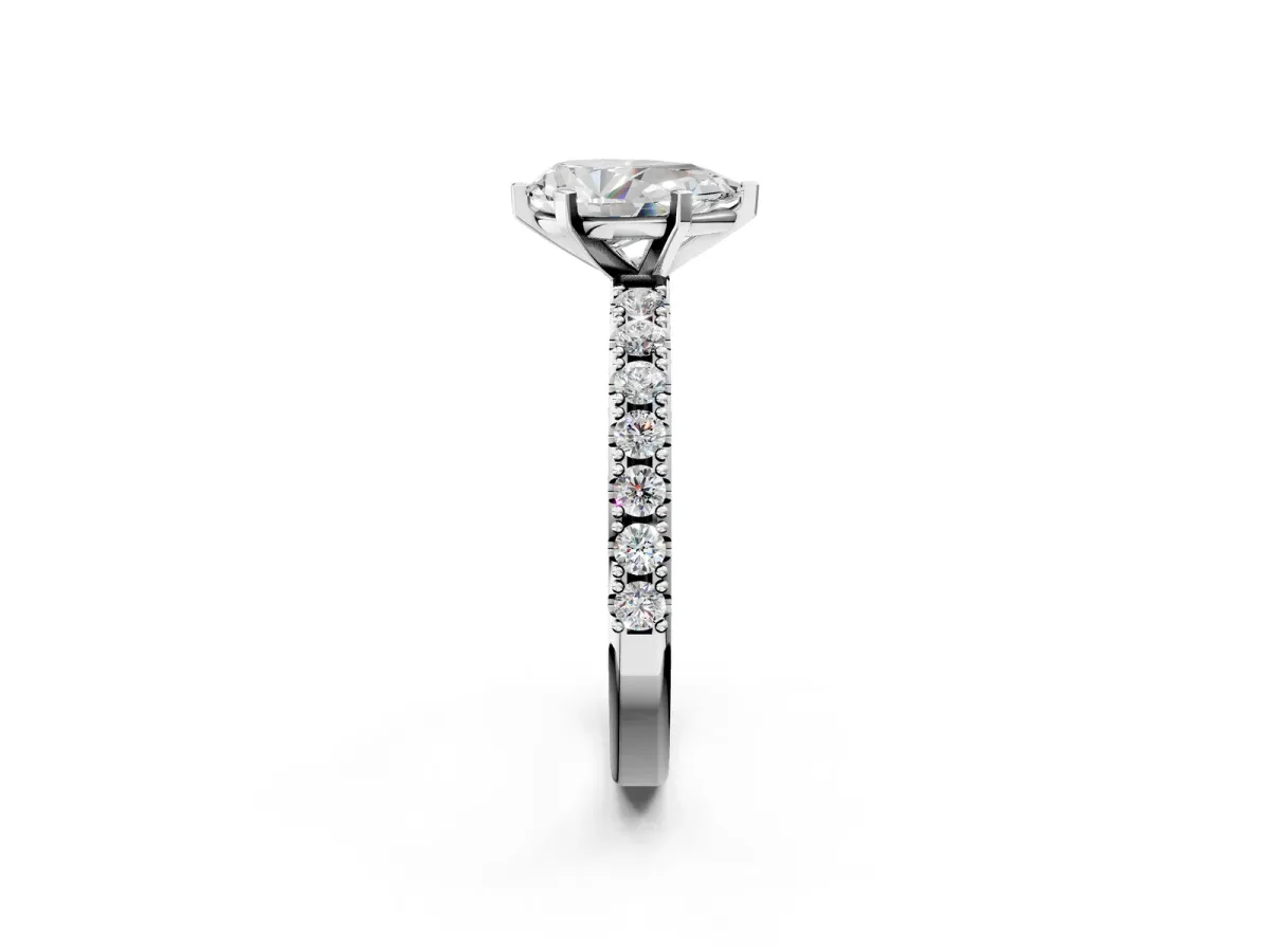 Pear Cut Diamond Solitaire Pavé Band with Four-Prong Setting White gold