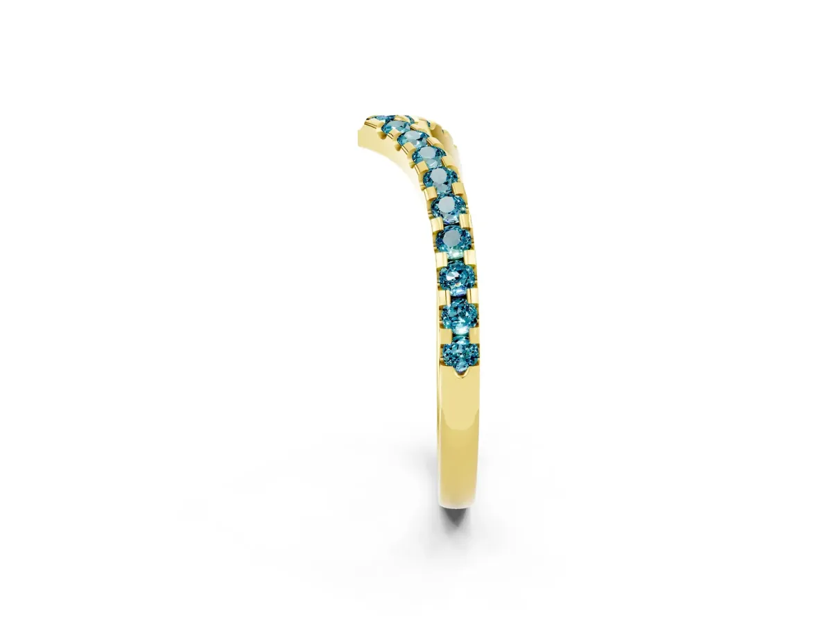 Pavé Round Blue Topaz Chevron Band with Shared Prong Setting Yellow gold