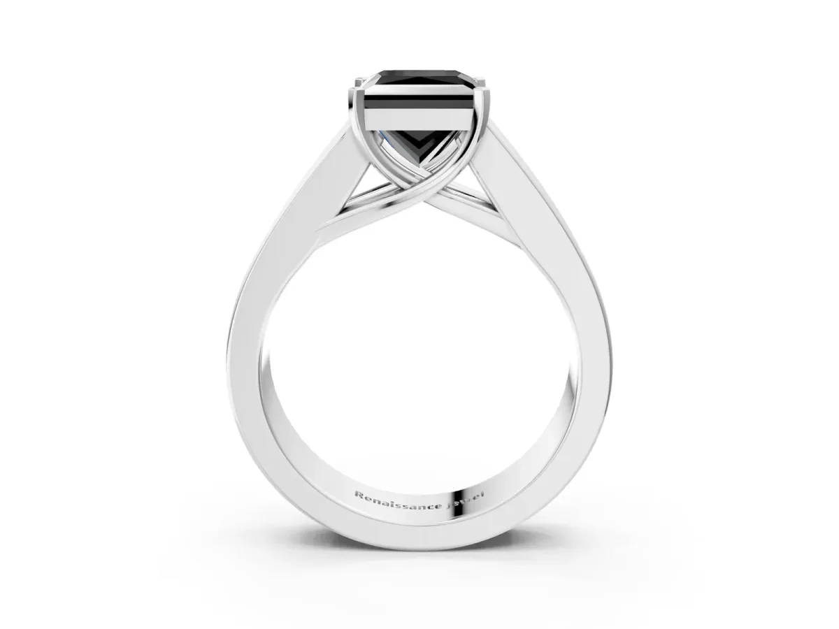 Fancy Black Princess Cut Cut Channel Set Solitaire Ring with Four-Prong Setting Silver