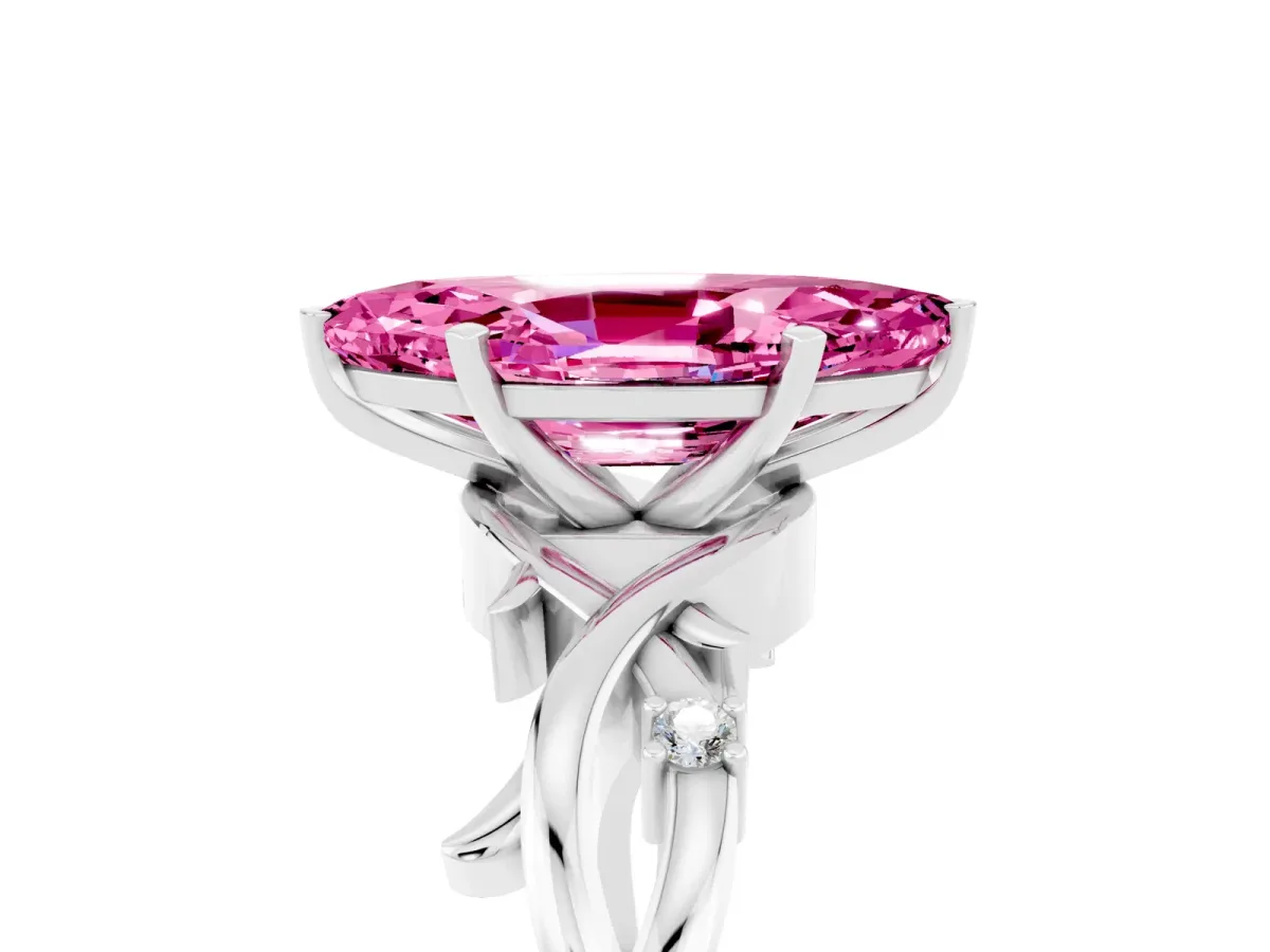 Marquise Cut Pink Sapphire Solitaire Ring with Twisted Band and Prong Setting Silver