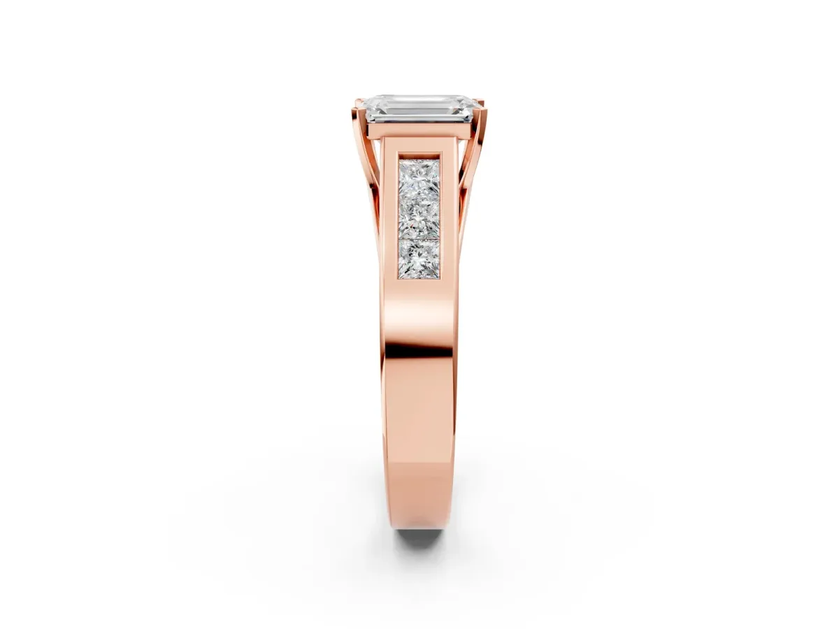 Emerald Cut Cut Channel Set Solitaire Ring with Four-Prong Setting Rose gold