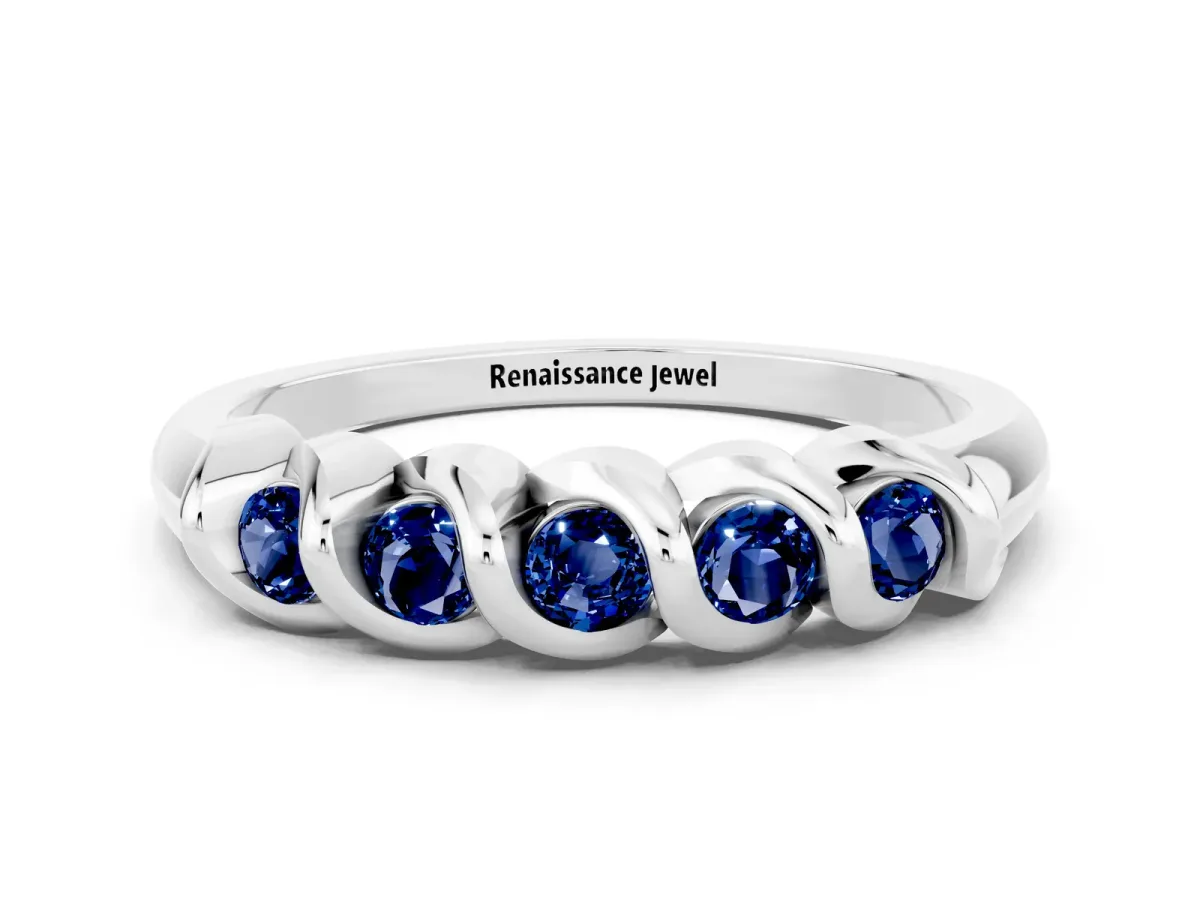 Round Blue Sapphire Eternity Band with Twist Prong Setting Platinum