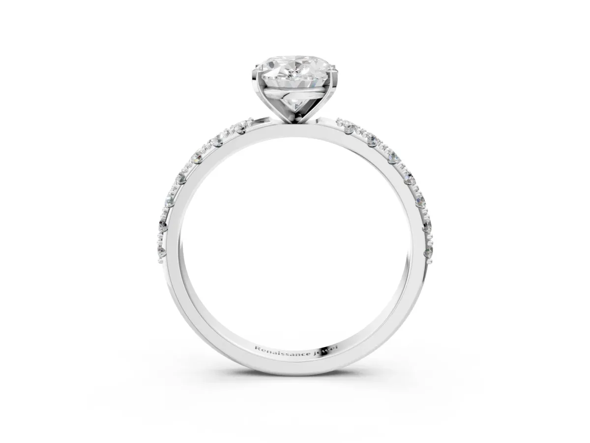 Oval Cut Diamond Solitaire Pavé Band with Four-Prong Setting White gold