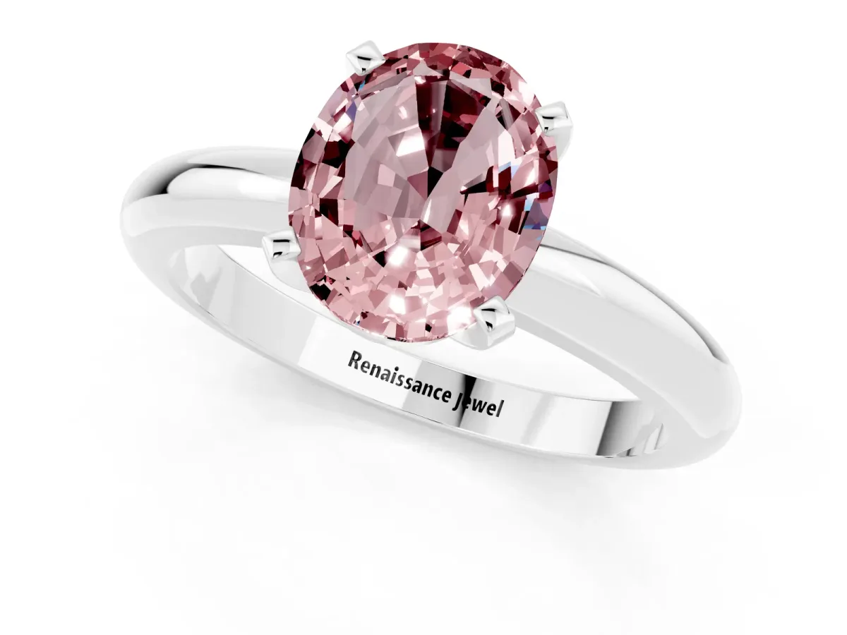 Oval Cut Morganite Solitaire Engagement Ring with Round Band and Four-Prong Setting Silver