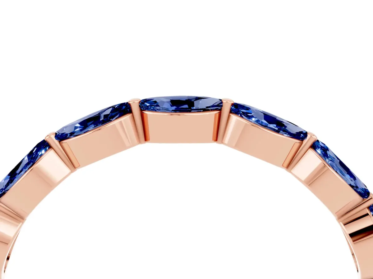 Marquise Blue Sapphire Half Eternity Band with Prong Setting Rose gold