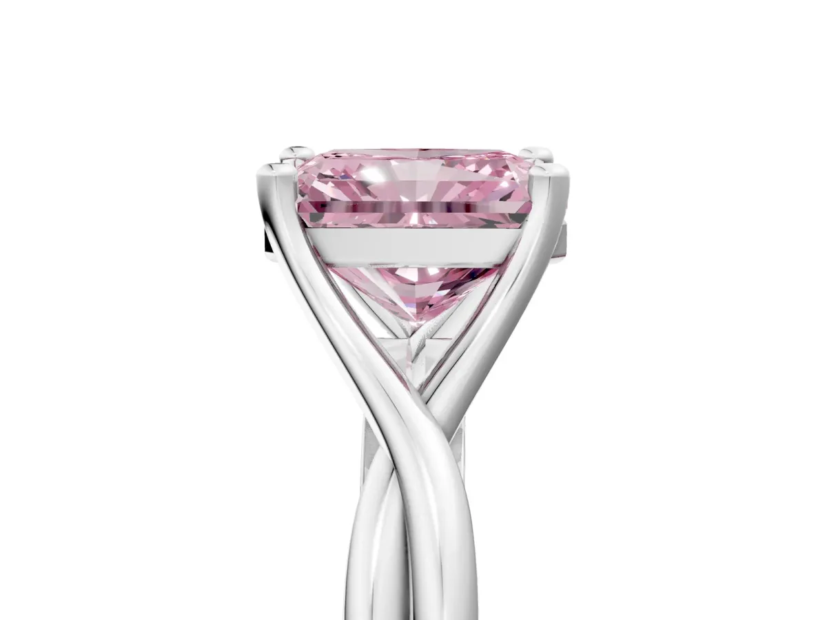 Fancy Pink Radiant Cut Diamond Solitaire Twist Band Prong Setting Ring Platinum