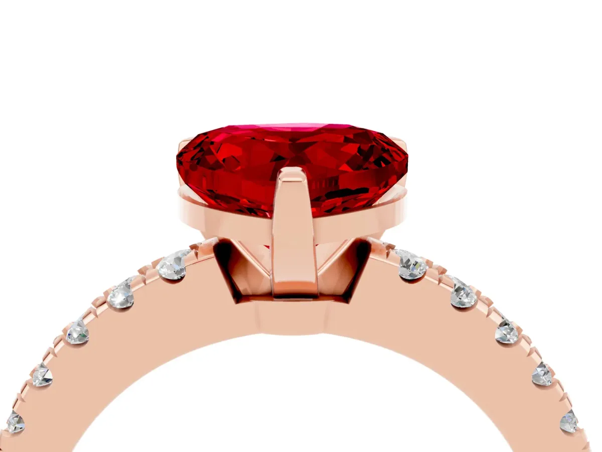 Heart Cut Solitaire Ruby with Pavé Band and Four-Prong Setting Rose gold
