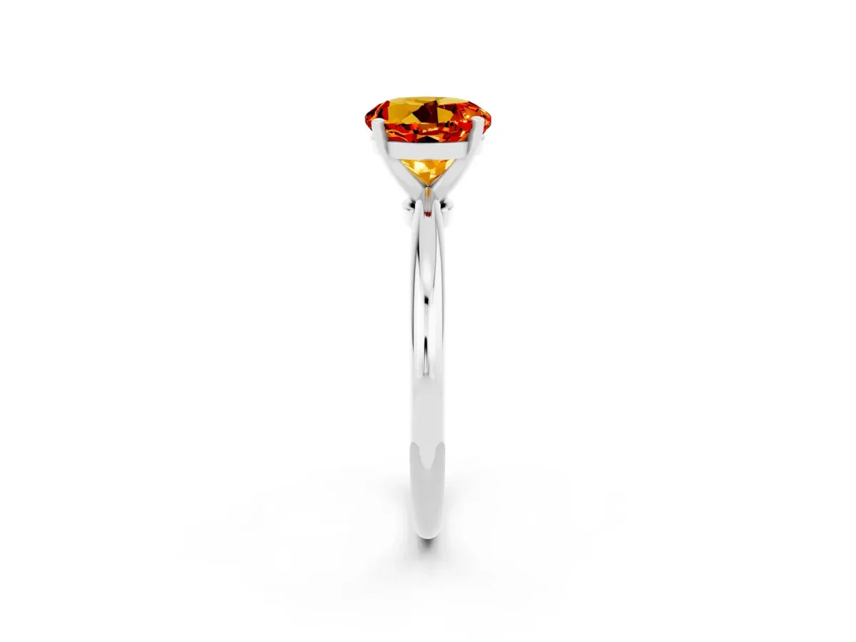 Round Cut Citrine Solitaire Ring with Six-Prong Setting and Classic Band Silver
