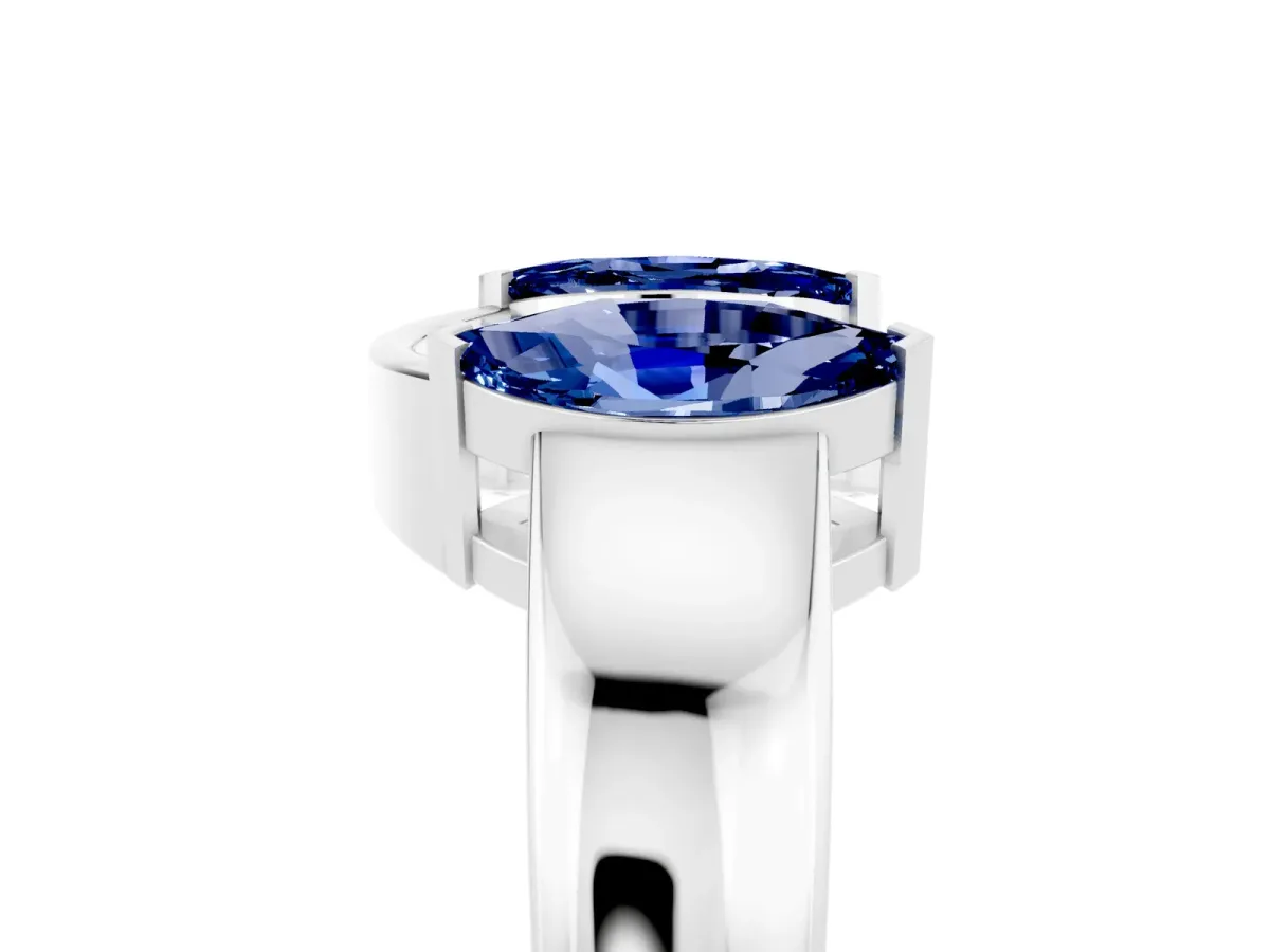 Marquise Blue Sapphire Open Band Ring with Tension Setting White gold