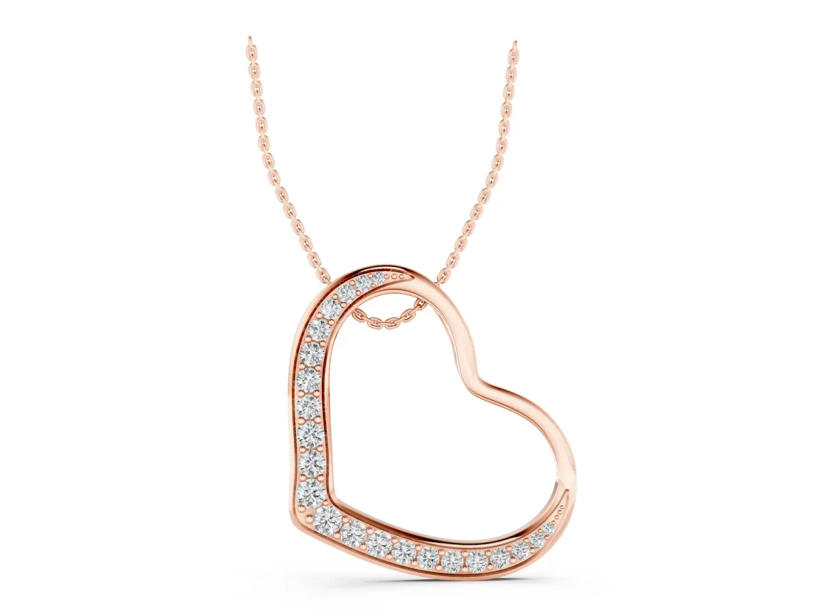 Pavé Round Diamond Open Heart Pendant Rose gold