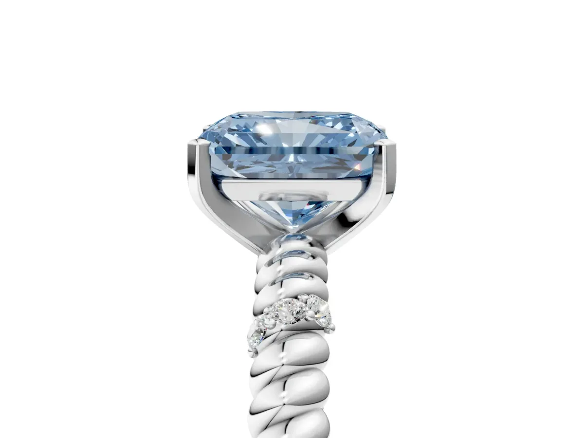 Fancy Blue Radiant Cut Solitaire Twisted Band Prong Set Engagement Ring Platinum