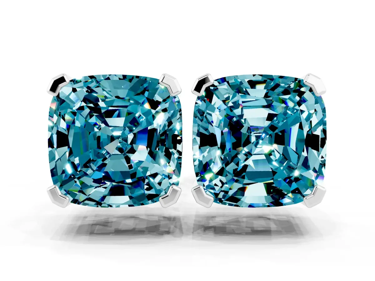 Cushion Cut Blue Topaz Stud Earrings White gold