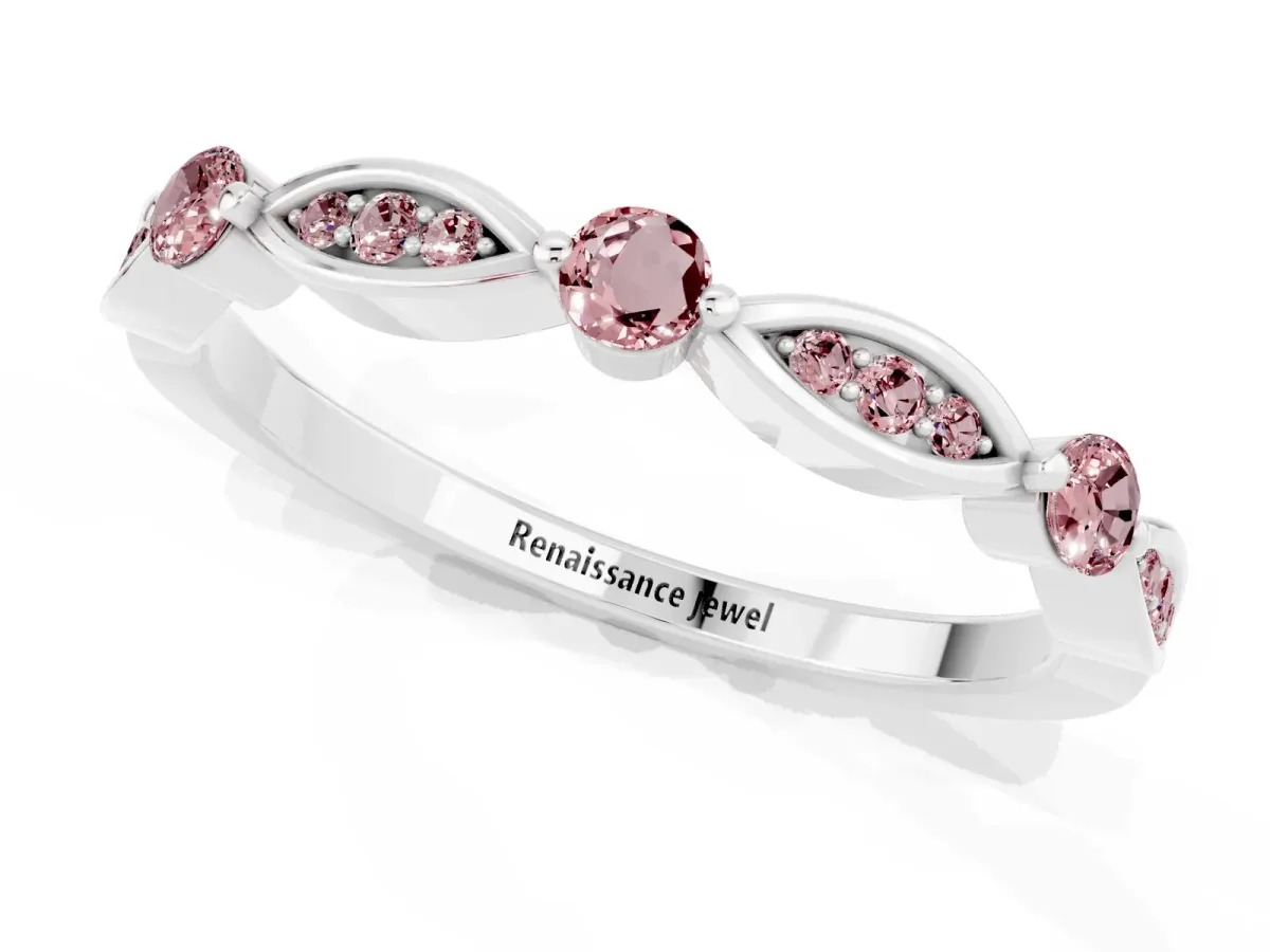 Marquise and Round Morganite Milgrain Band with Bezel Setting Silver