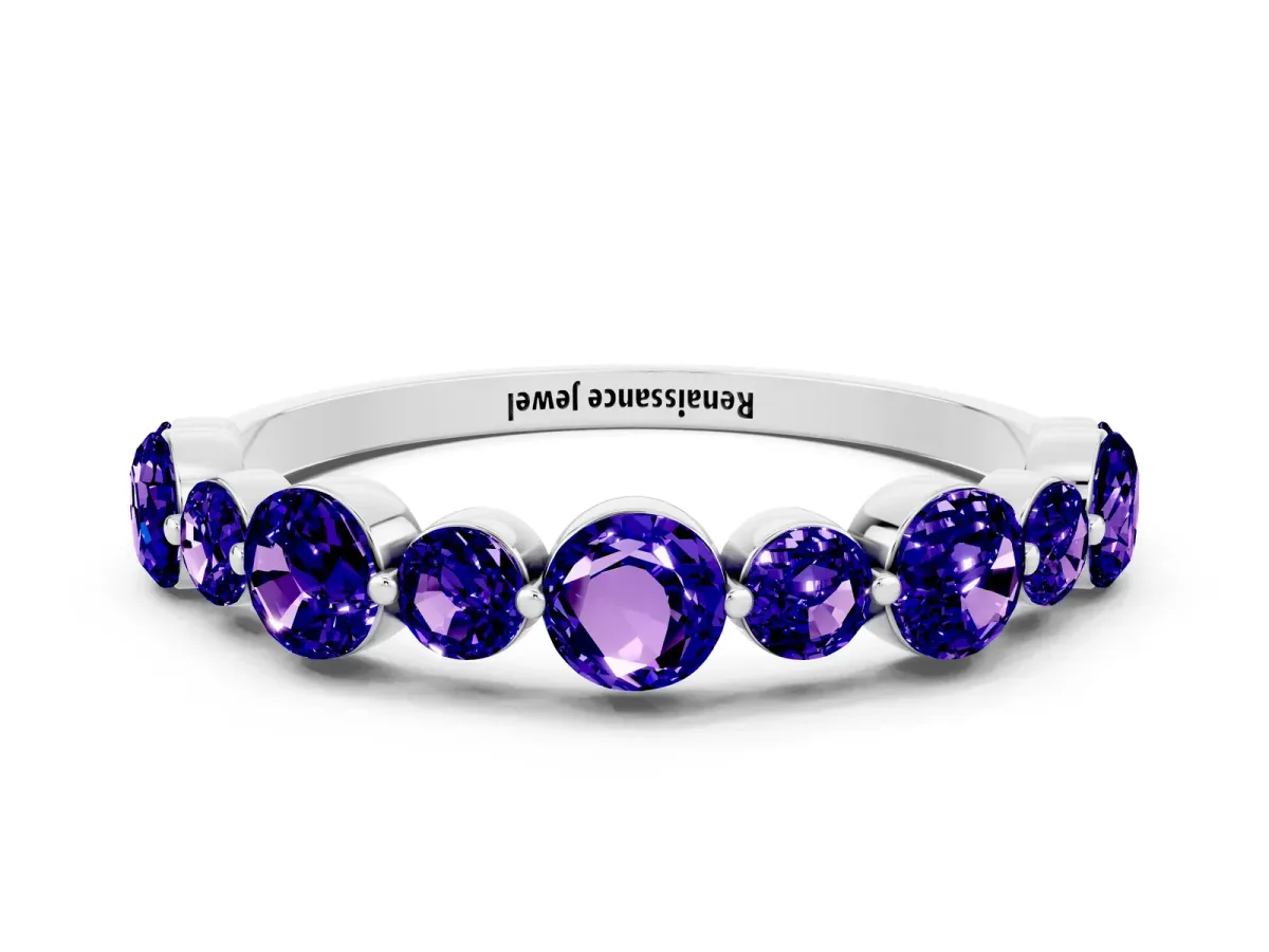 Round Tanzanite Scalloped Prong Set Eternity Band Platinum
