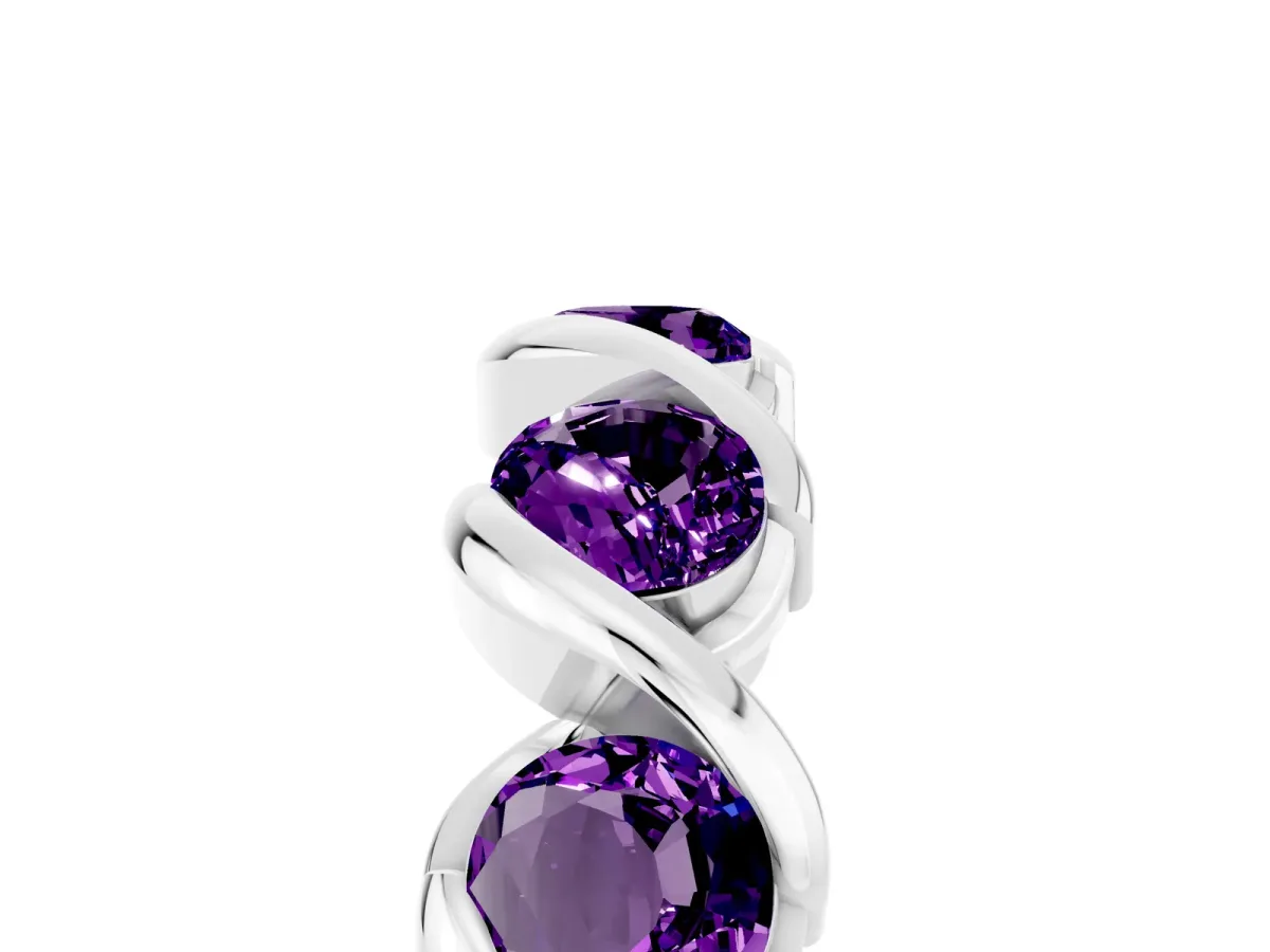 Round Amethyst Wave Band with Channel Setting and Shared Prongs Platinum