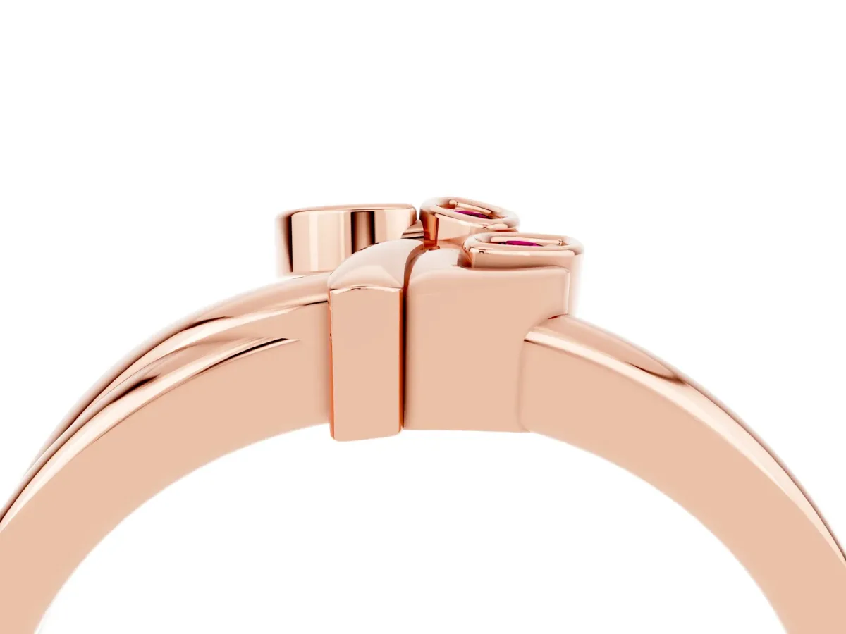 Three-Stone Round Garnet Leaf Bypass Ring with Bezel Setting Rose gold