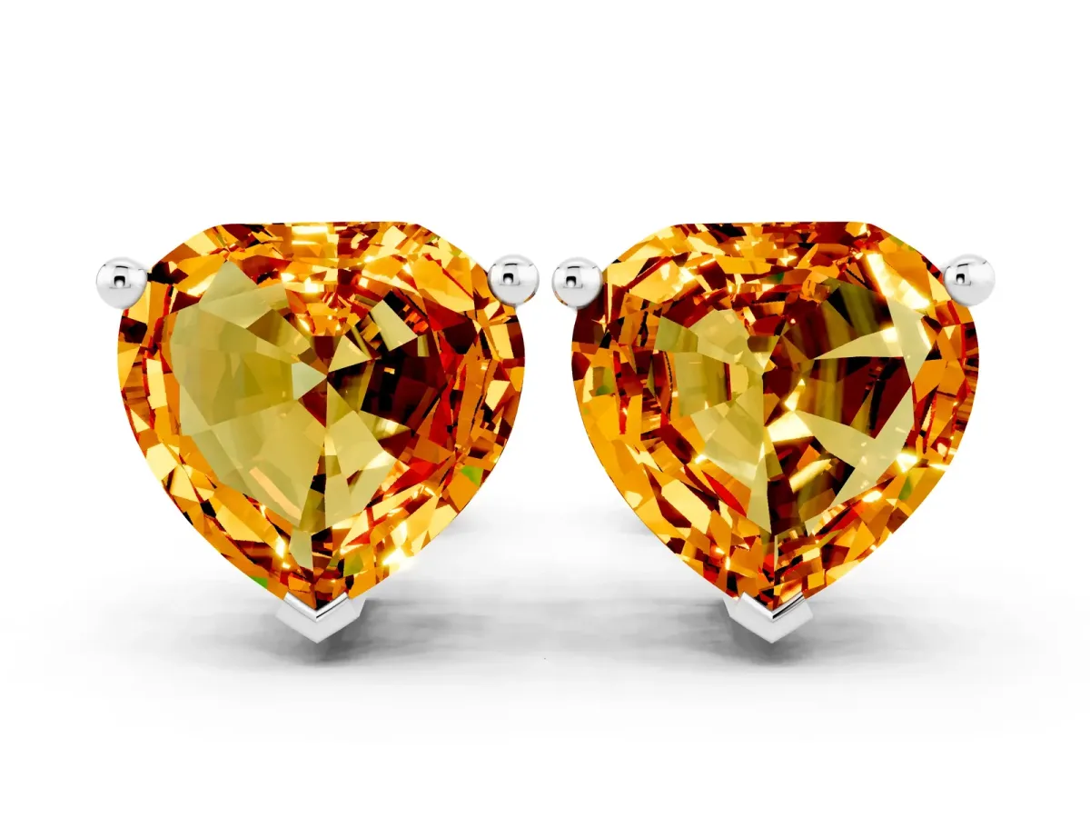 Heart Cut Citrine Stud Earrings Platinum
