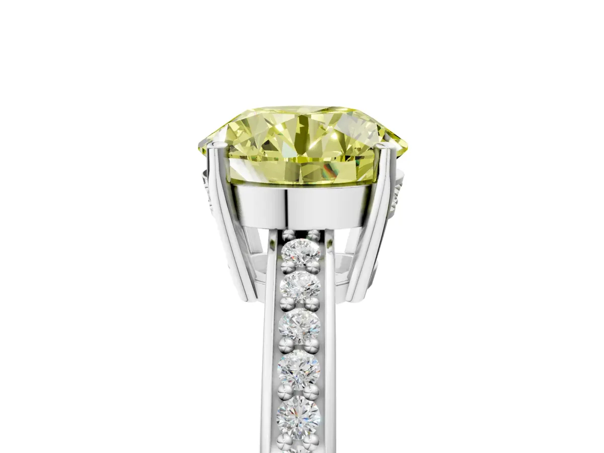 Fancy Yellow Round Cut Solitaire Pavé Band Prong Setting Ring Silver