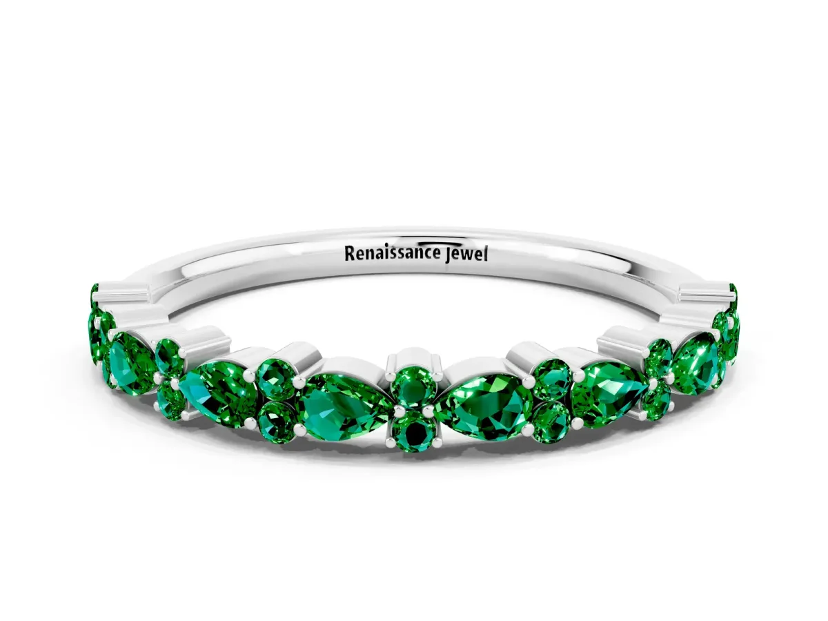 Pear and Round Emerald Wedding Band Platinum