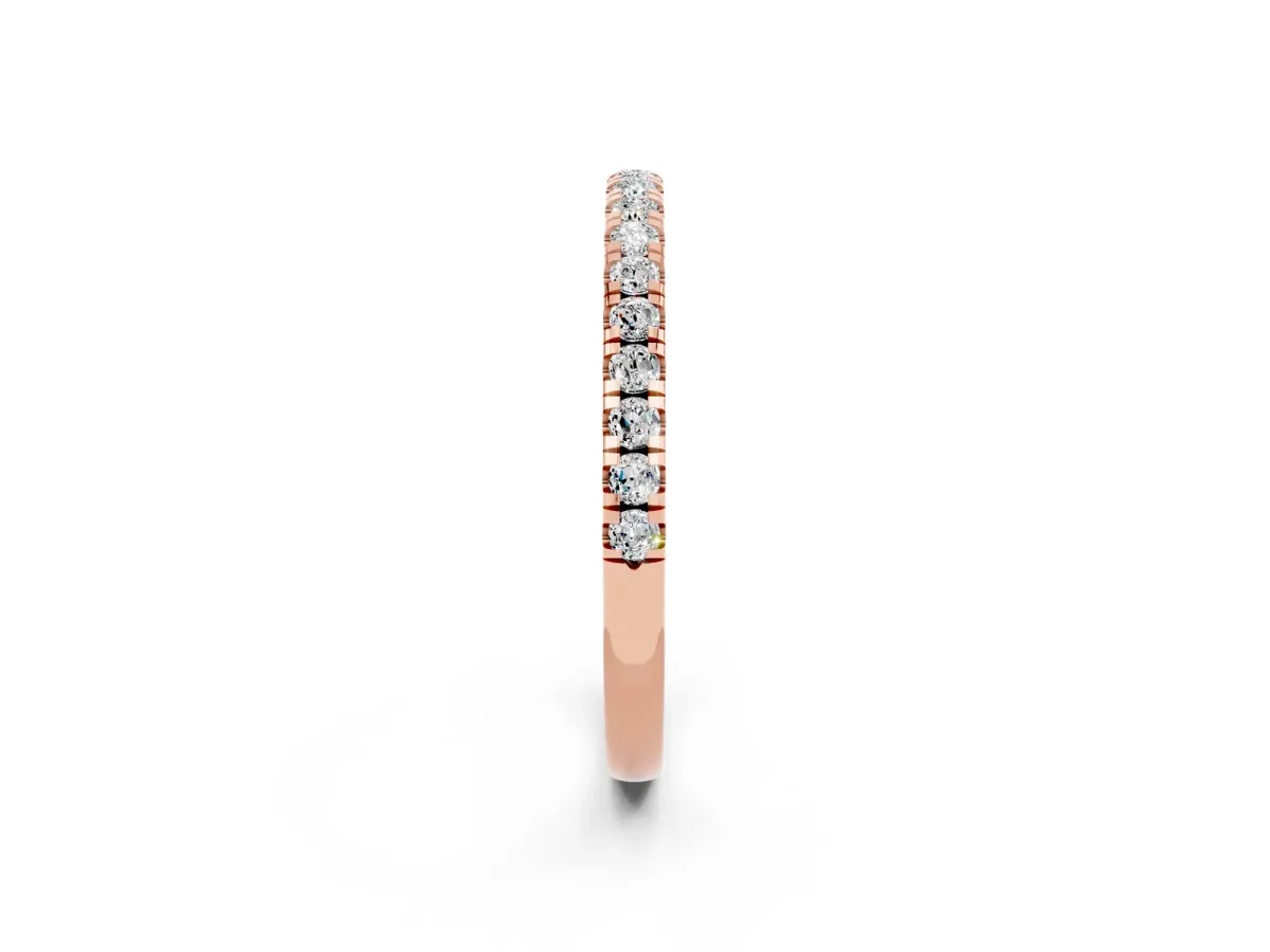Pavé Round Moissanite Half Eternity Band with Shared Prong Setting Rose gold