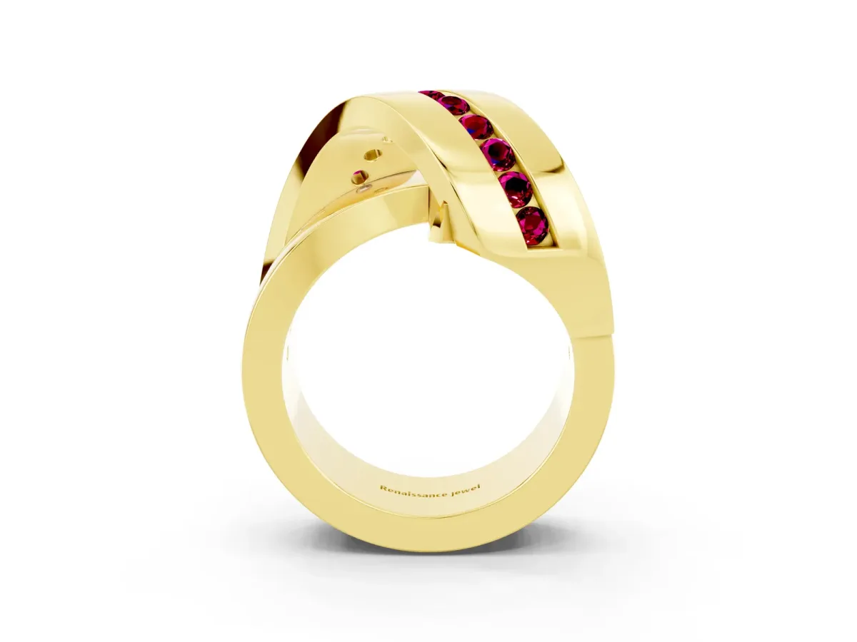 Pavé Round Garnet Crossover Band with Channel Setting Yellow gold