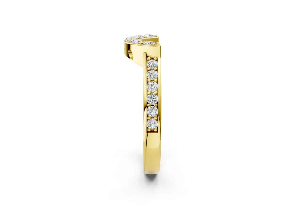 U-Shaped Pavé Round Diamond Contour Band with Shared Prong Setting Yellow gold