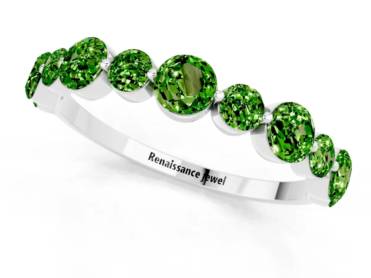 Round Peridot Scalloped Prong Set Eternity Band White gold