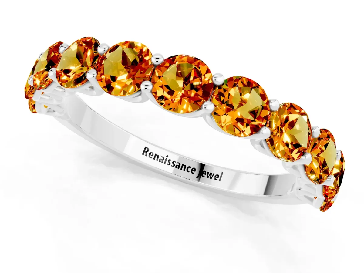 Round Citrine Shared Prong Eternity Band White gold