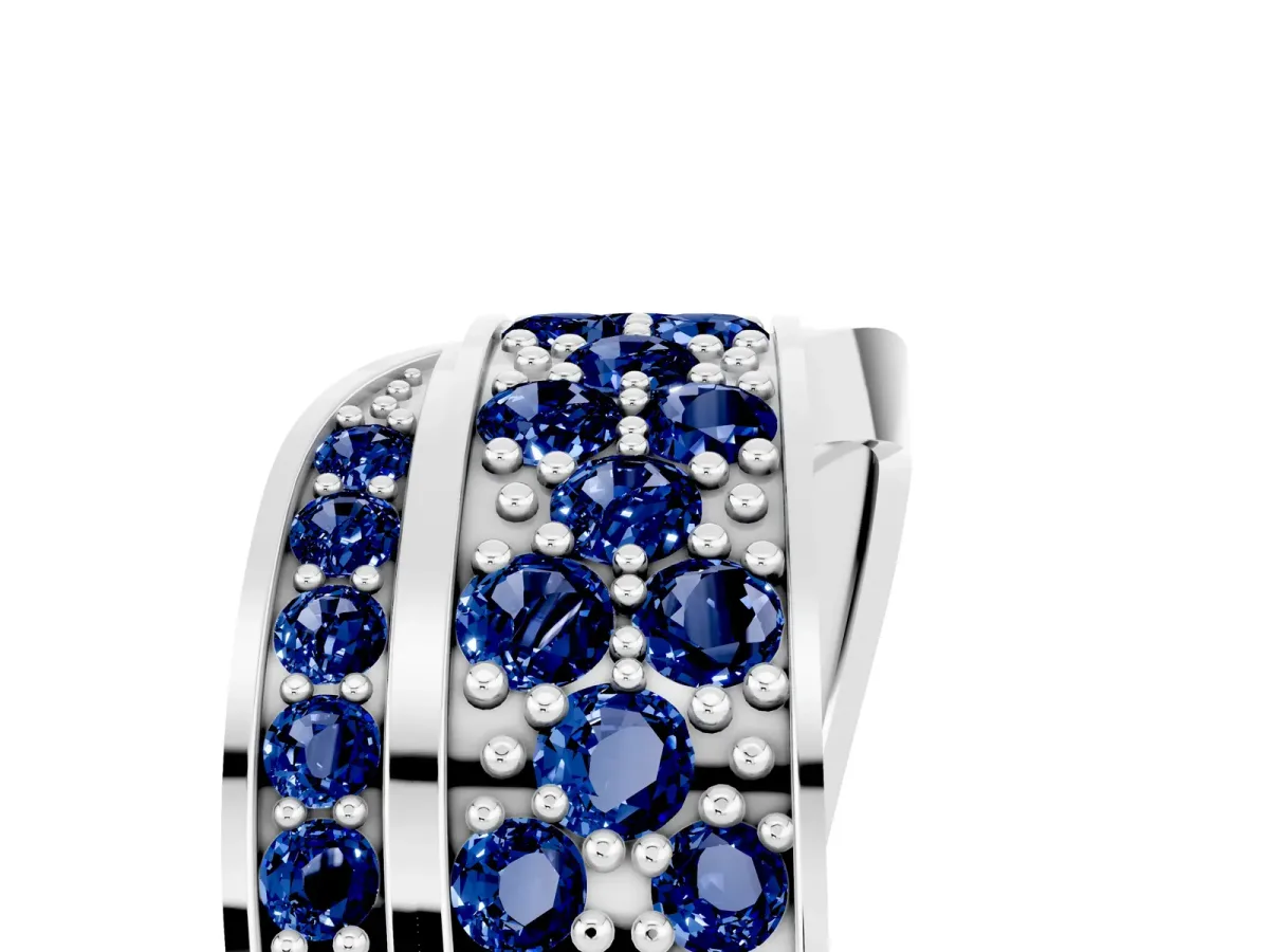 Pavé Round Blue Sapphire Crossover Band with Bead Prong Setting White gold