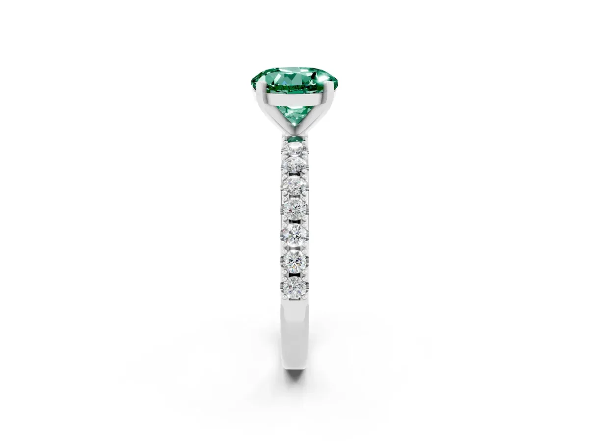 Round Cut Green Sapphire Solitaire Pavé Band with Four-Prong Setting Silver