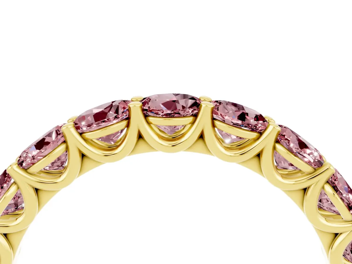 Round Morganite Shared Prong Eternity Band Yellow gold