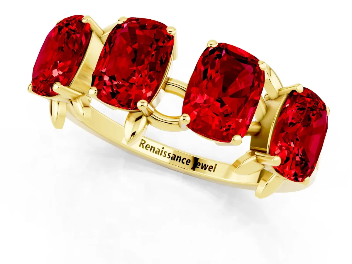 Emerald Cut Ruby Prong-Set Half Eternity Band Yellow gold